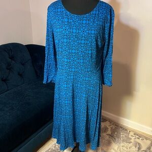 LOFT Blue Patterned Long Sleeve Dress